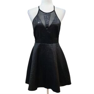 Astr Alligator Print Black Mini‎ Dress Flared Sheer LBD Ariana Madix Love Island